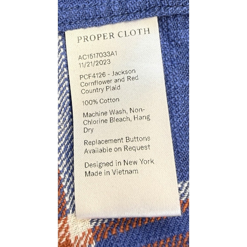 Proper Cloth Mens Flannel Shirt 2XL Relaxed Cotton Plaid Blue Red Workwear - Picture 3 of 10